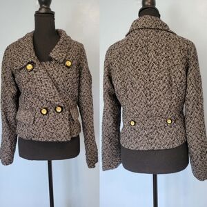 Banana Republic Factory Herringbone Blend Cropped Blazer Size S in Grey/Black